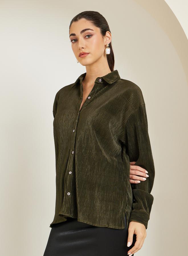 ستايلي بلوزة بليسيه بأزرار قصة واسعة - Image 2